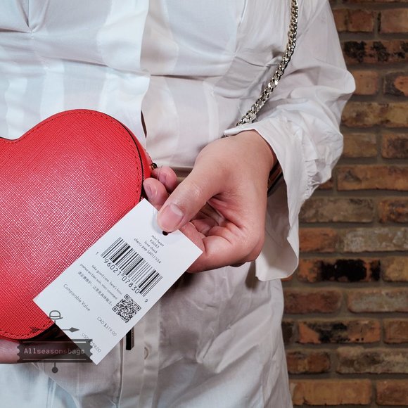 Kate Spade New York Cherry Pepper Red Love Shack Mini HEART Chain Crossbody Bag - Picture 3 of 8